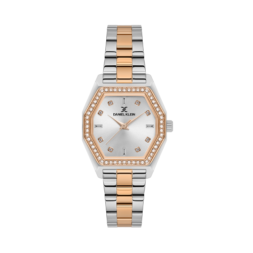Daniel Klein Silver and Rose Gold Stainless Steel Watch for Women DK.1.14113-6