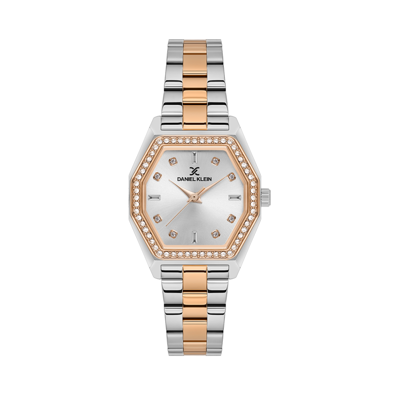 Daniel Klein Silver and Rose Gold Stainless Steel Watch for Women DK.1.14113-6