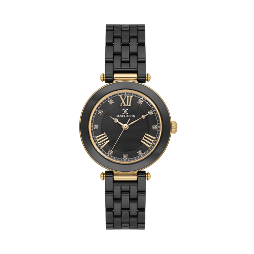 Daniel Klein Black Ceramic Band Watch for Women DK.1.14282-3