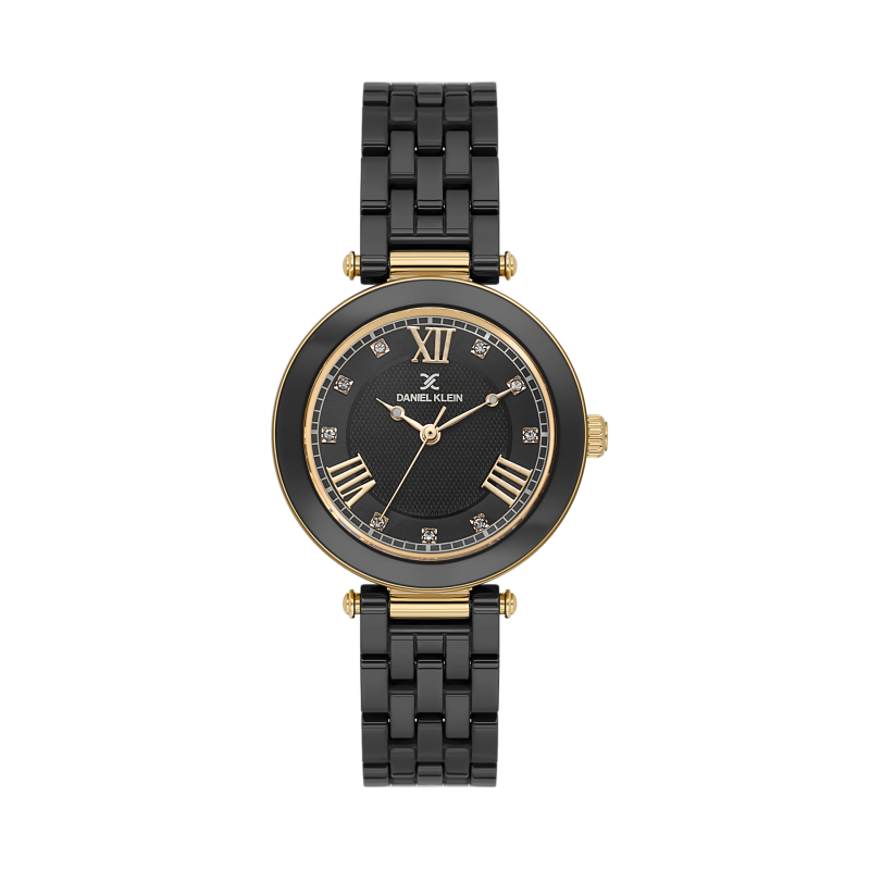 Daniel Klein Black Ceramic Band Watch for Women DK.1.14282-3