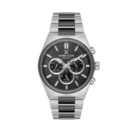 Daniel Klein Silver and Black Stainless Steel Watch for Men DK.1.14210-6