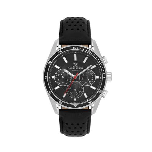 Daniel Klein Black Leather Watch for Men DK.1.14221-2