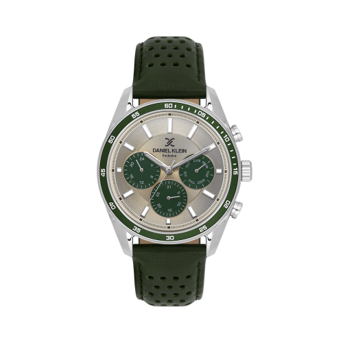 Daniel Klein Green Leather Watch for Men DK.1.14221-4