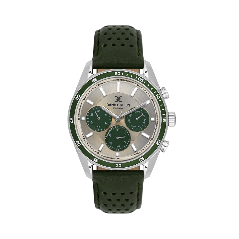 Daniel Klein Green Leather Watch for Men DK.1.14221-4