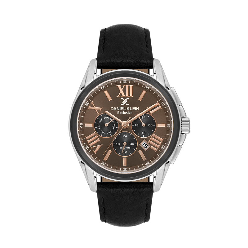 Daniel Klein Black Leather Watch for Men DK.1.14223-6