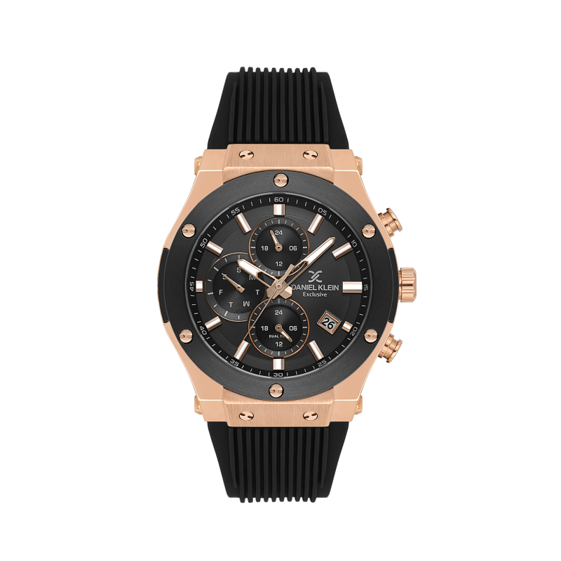Daniel Klein Black Silicone Band Watch for Men DK.1.14228-4