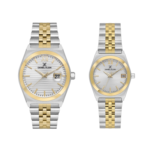 Daniel Klein Pair Silver and Gold Stainless Steel Watch for Couple DK.1.14283-3