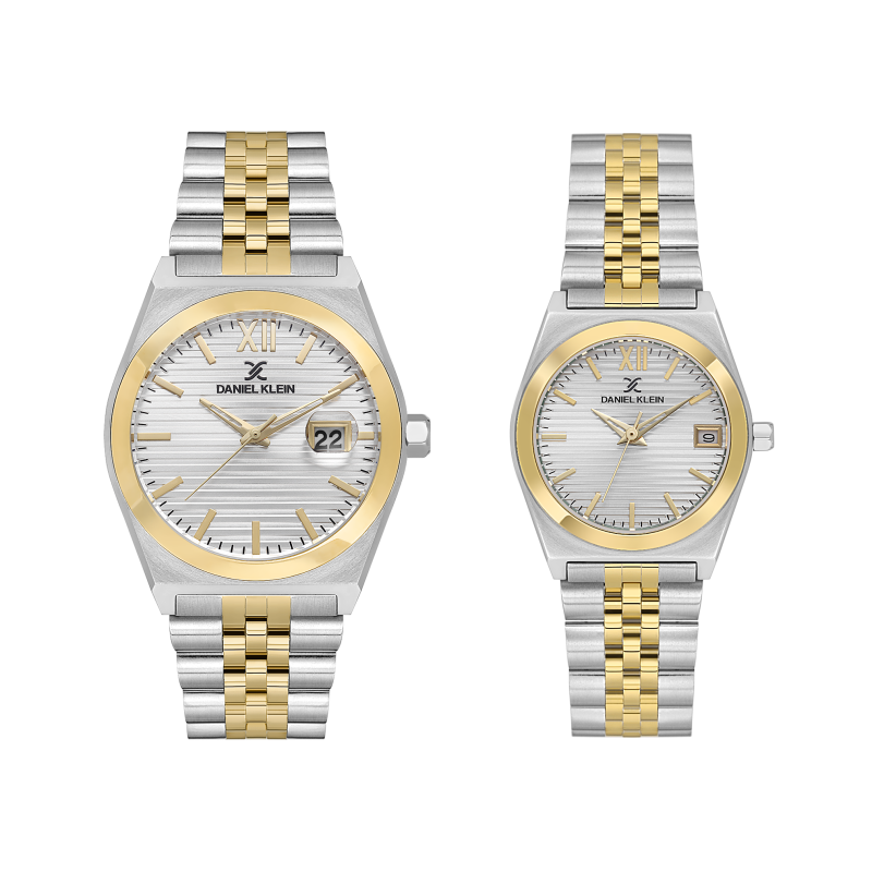Daniel Klein Pair Silver and Gold Stainless Steel Watch for Couple DK.1.14283-3