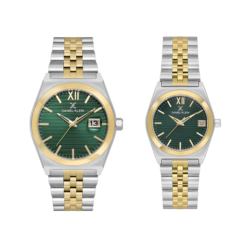 Daniel Klein Pair Silver and Gold Stainless Steel Watch for Couple DK.1.14283-4