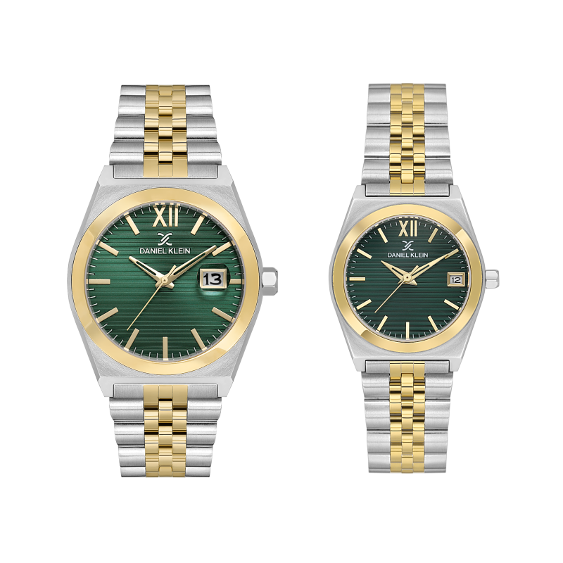 Daniel Klein Pair Silver and Gold Stainless Steel Watch for Couple DK.1.14283-4