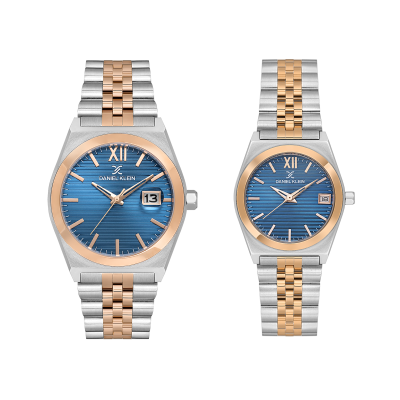 Daniel Klein Pair Silver and Rose Gold Stainless Steel Watch for Couple DK.1.14283-5