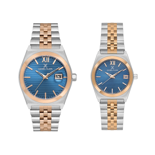 Daniel Klein Pair Silver and Rose Gold Stainless Steel Watch for Couple DK.1.14283-5