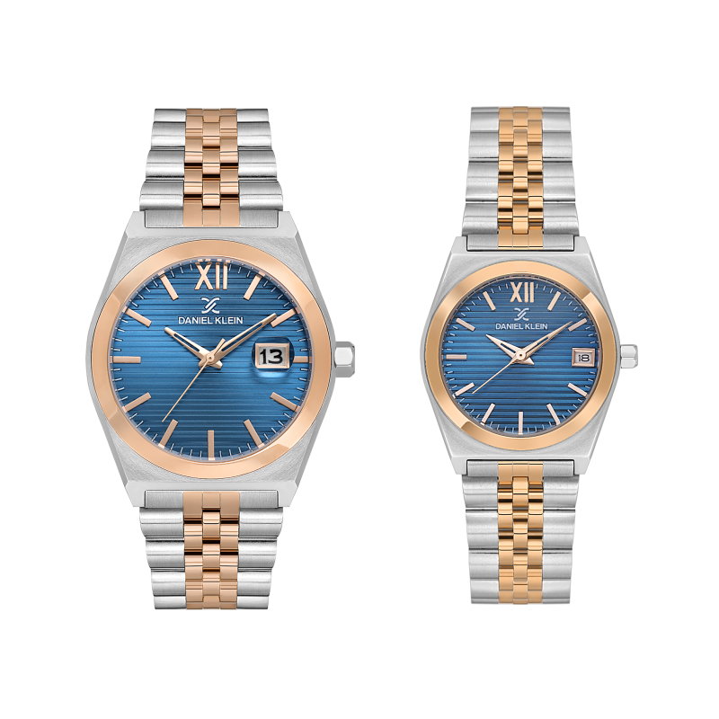 Daniel Klein Pair Silver and Rose Gold Stainless Steel Watch for Couple DK.1.14283-5
