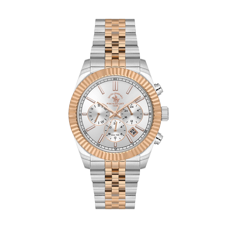 Santa Barbara Polo & Racquet Club Legend Silver and Rose Gold Stainless Steel Watch for Men SB.1.10653-6